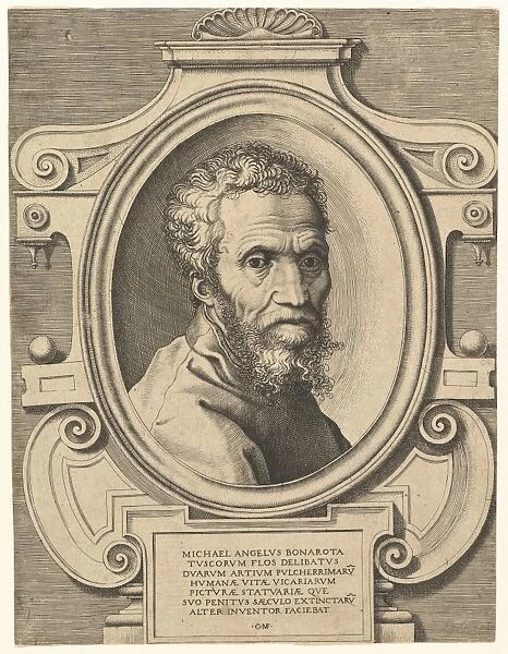 Portrait Michelangelo 1564 Engraving sheet 10 3  /  16 x 7 11  /  16