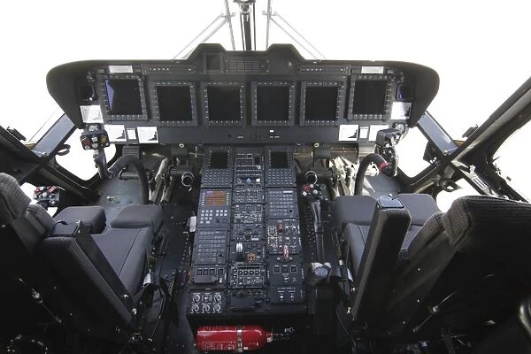 Cockpit view of an EH101 utility helicopter