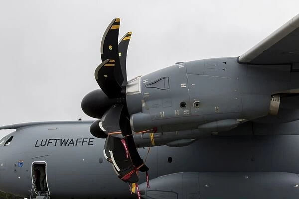 The engine of a German Air Force Airbus A400M transport plane