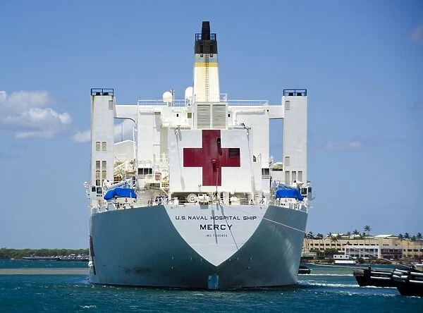 Hospital ship USNS Mercy at Joint Base Pearl Harbor-Hickam in Hawaii