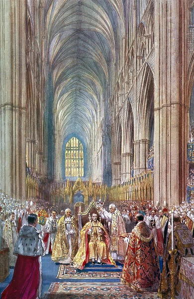 The Act of Crowning, George VIs coronation ceremony, Westminster Abbey, London, 12 May 1937. Artist: Henry Charles Brewer