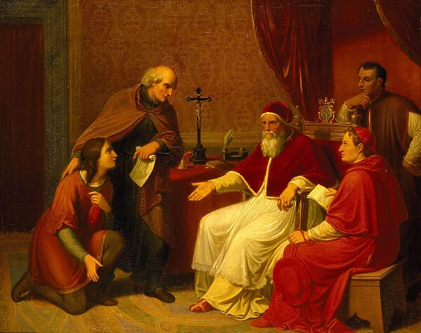 Bramante Presents Raphael to Pope Julius II, ca 1836. Creator: Riepenhausen, Johann Christian