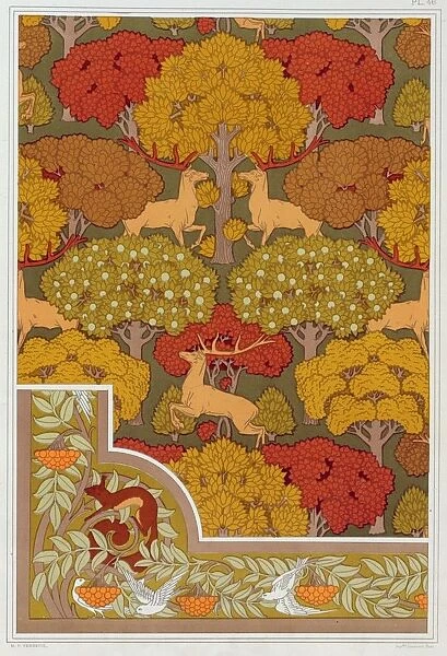 Designs for wallpaper and wallpaper border Deer in the Trees, pub. 1897