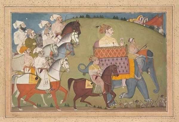 Maharaja Raj Singh in Procession with Members of His Court, ca. 1700. Creator: Attributed