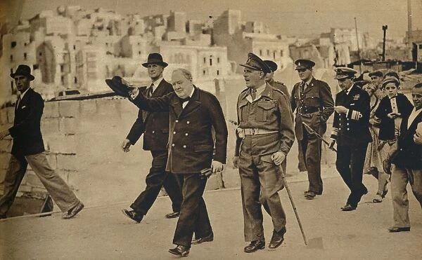 Mr. Churchill called at Malta, where he is seen with Field-Marshal Lord Gort, 1943-1944