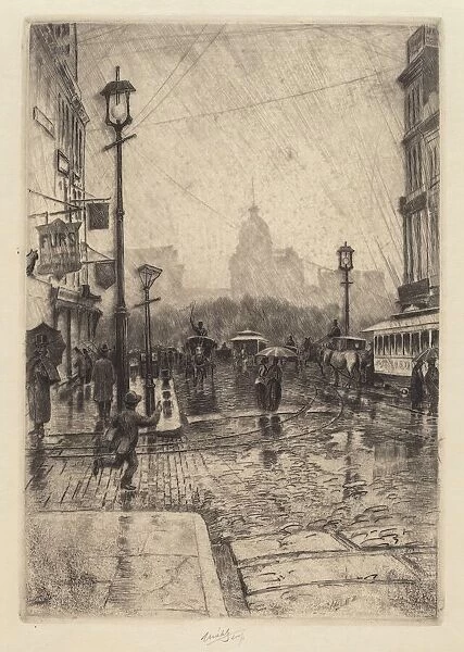 Rainy Day, Broadway, probably 1890. Creator: Charles Frederick William Mielatz