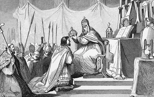 Charlemagne 742 To 814 Crowned By Pope Leo Iii Circa 750 To 816 At St Peters Rome On 25Th December 800 From Histoire De France By Colart Published Circa 1840