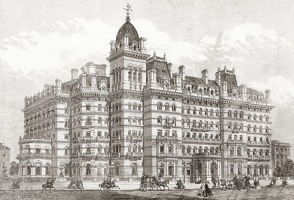 The Langham Hotel, Portland Place, London, England, seen here in 1865. From The Illustrated London News, published 1865