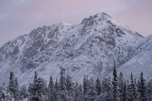 Snow covered mountain peak at the Alaska-Yukon border, Haines, Alaska, USA