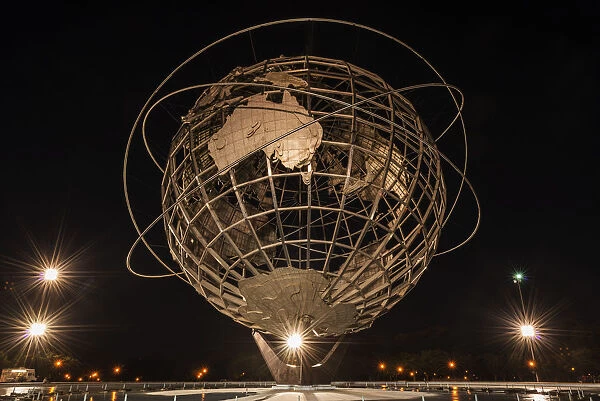 Spotlights Around The Unisphere At Nighttime, Flushing Meadows-Corona Park; Queens, New York, United States Of America