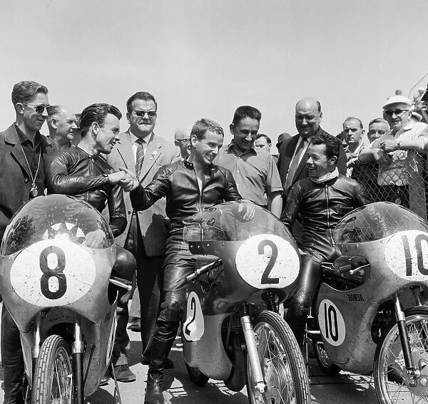 50cc race, Isle of Man. Tommy Robb (3rd), E. Degner (1st) and L