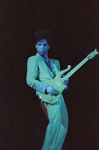 American pop star Prince performing on stage at Earls Court