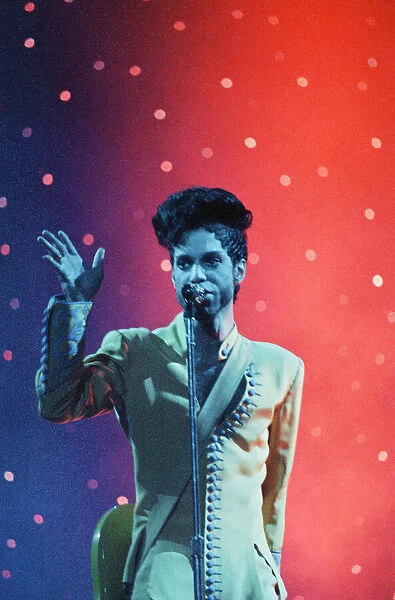 American pop star Prince performing on stage at Earls Court