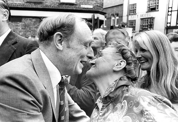 Durham Miners Gala - Neil Kinnock is given a kiss from an admirer as he mingles with