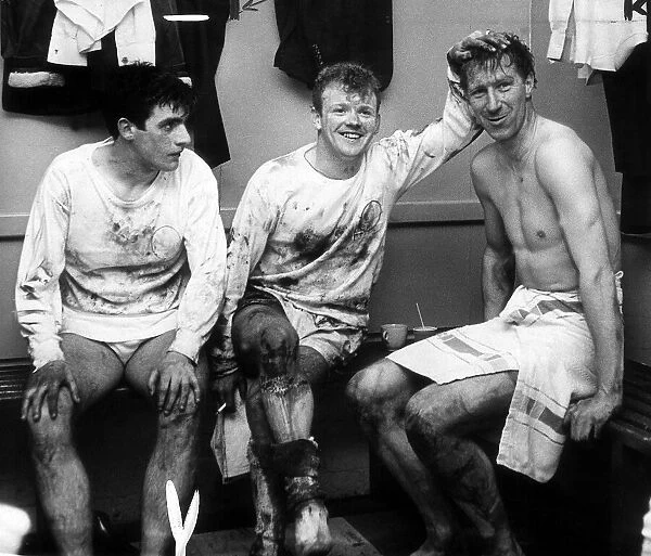 Jack Charlton right Billy Bremner centre and Peter Lorimer in the dressing room after