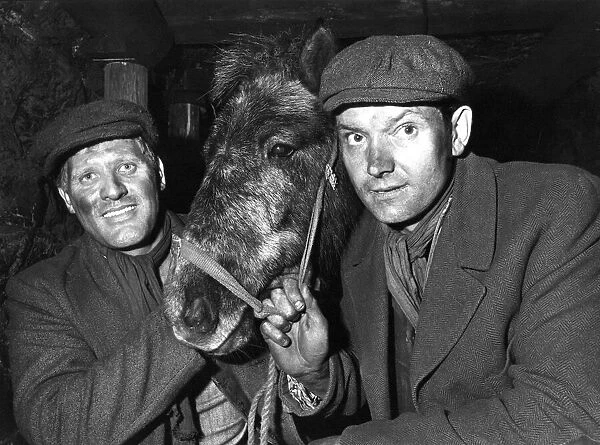 Two miners crom County Durham with Lion, one of the pit ponies appearing the new Disney