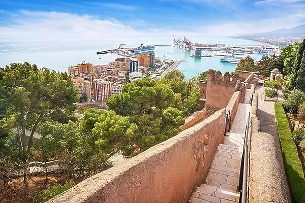 View from Alcazaba Castle at the port, Malaga, Spain
