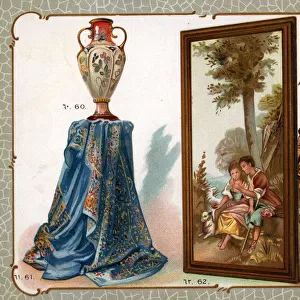 Catalogue illustration, vase, embroidery, statue, etc