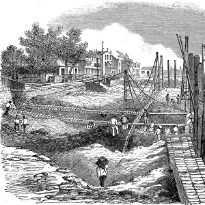 Construction of the Chelsea Embankment, London, 1857