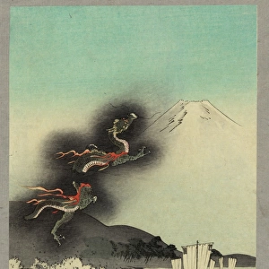 Dragon rising over Mount Fuji