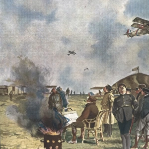 First World War (1918). French flying school. Illustration