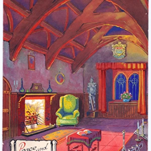 Greetings card with medieval style interior