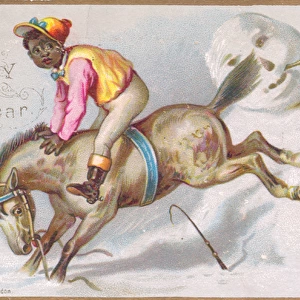 Jockey on pony on a New Year card