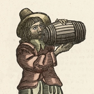 Man drinking from a barrel