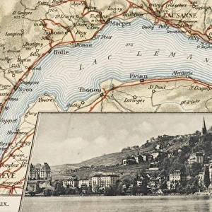 Postcard map of Lake Geneva
