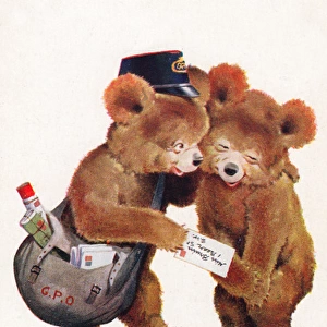 Postman teddy bear delivering a letter