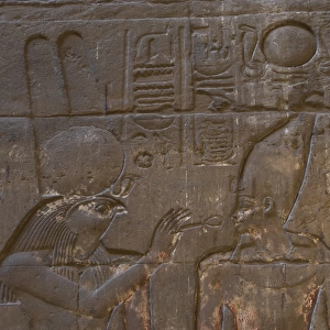 Relief depicting the god Monthu offering the ankh to the ph