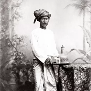 Singapore - Malaysian servant boy with tray of drinks