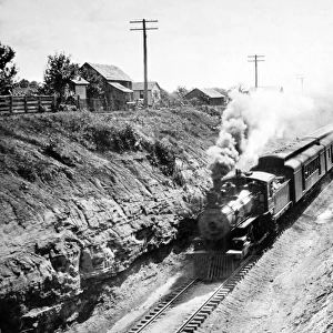A steam engine railway train in America
