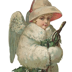 Victorian Scrap, angel with Christmas tree
