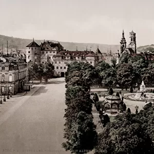 Vintage 19th century / 1900 photograph: Schlossplatz, the largest square in Stuttgart