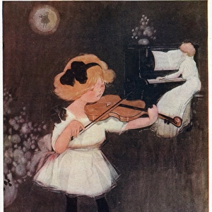 The Violin Lesson - A girl practises accompanied by Mother
