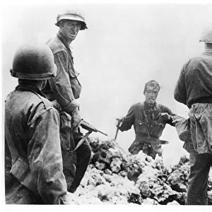 WW II - Japanese navy officer surrenders on Okinawa