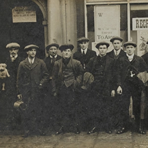 WW1 - Civilian recruits standing outside recruiting office