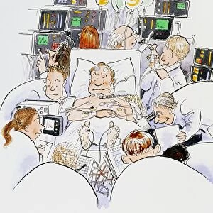 Caricature of an intensive care ward