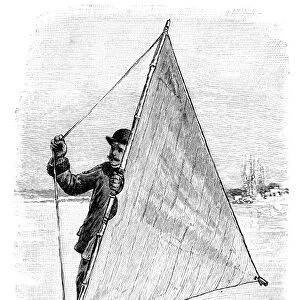 Ice sailing on skates, 19th century