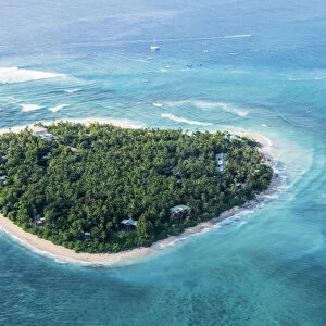 Aerial view of the heart-shaped island of Tavarua, near Viti Levu, Republic of Fiji