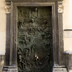Bronze door of the Cathedral of Saint Nicholas, Ljubljana, Slovenia, Europe