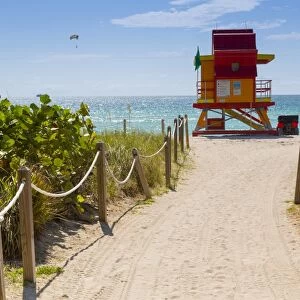 Lifeguard station on South Beach, Miami Beach, Miami, Florida, United States of America