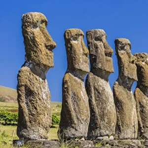 Seven Moai at Ahu Akivi, the first restored altar on Easter Island (Isla de Pascua) (Rapa Nui), UNESCO World Heritage Site, Chile, South America