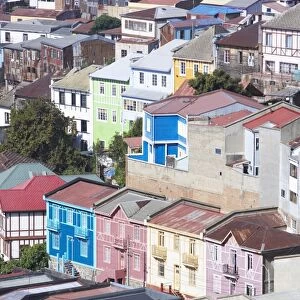 Traditional colourful houses, Valparaiso, UNESCO World Heritage Site, Chile