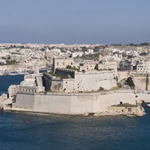 View of the Grand Harbour and city of Vittoriosa with Fort St. Angelo, taken from Barracca Gardens