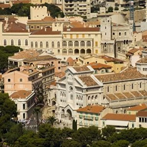 View from helicopter of Monaco Cathedral and Prince Palace, Monaco, Cote d Azur