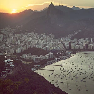 Views of Rio de Janeiro and Christ the Redeemer from Sugarloaf mountain (Pao de Acucar) at sunset