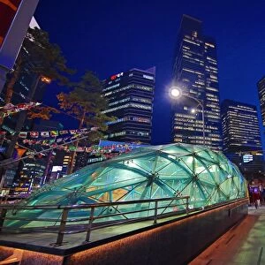 Gangnam metro station glass roof and buildings, Seoul, Korea