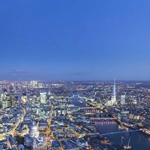 Aerial view of St. Pauls, The Shard, River Thames and City of London, London, England